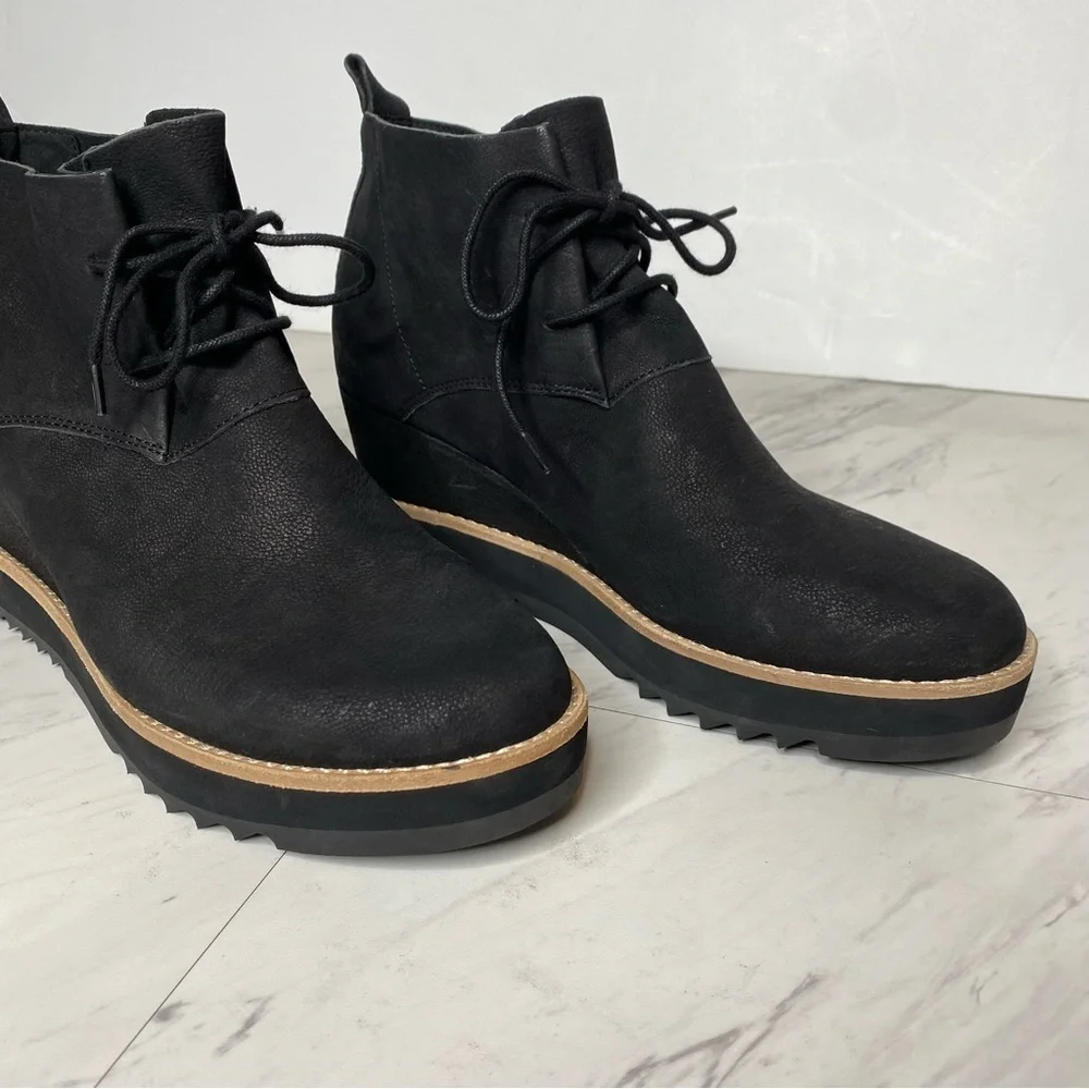 Eileen Fisher Capa Wedge Black Nubuck Lace Up Bootie 9 1/2